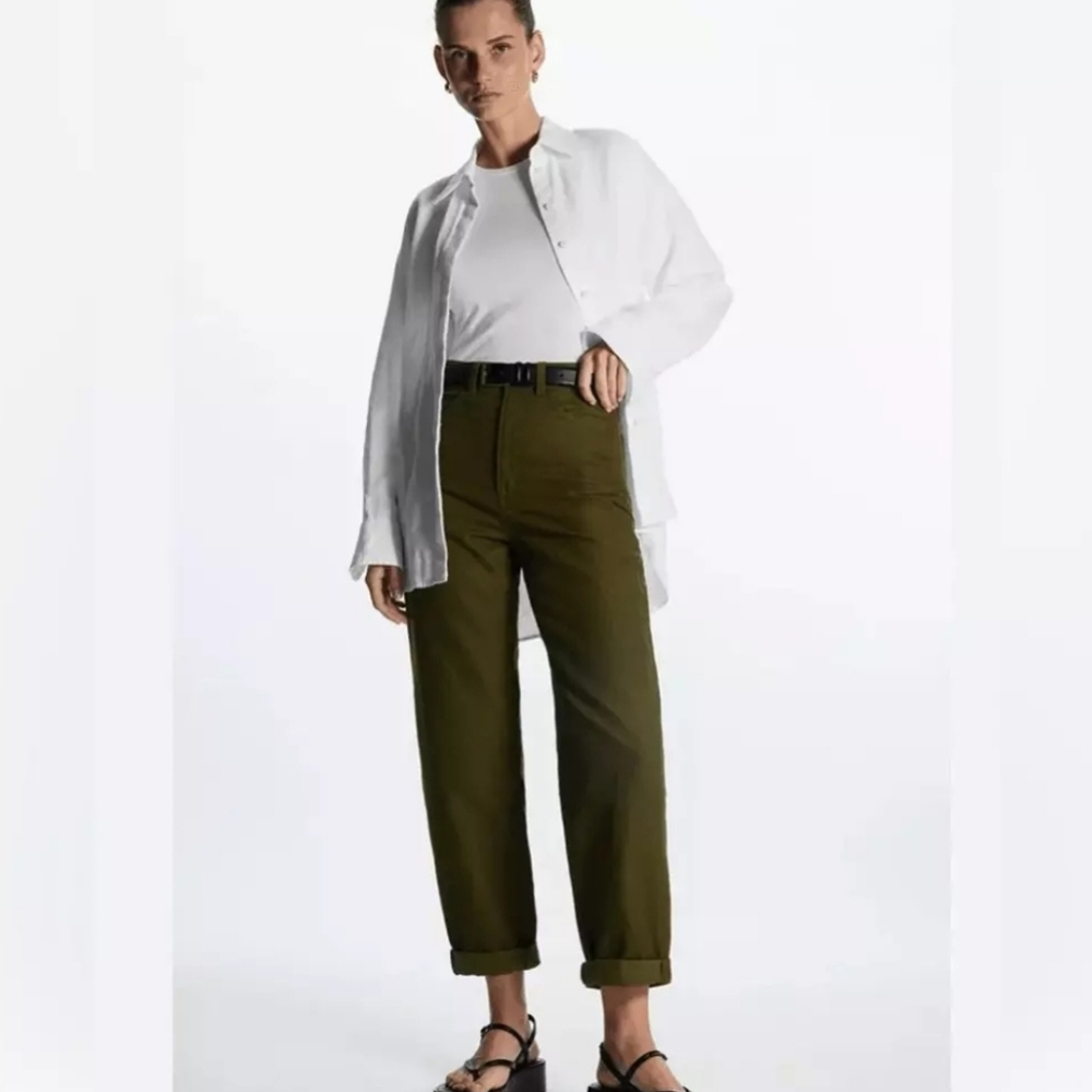 COS Womens Straight Leg Crinkle Jeans in Green Khaki Size 10